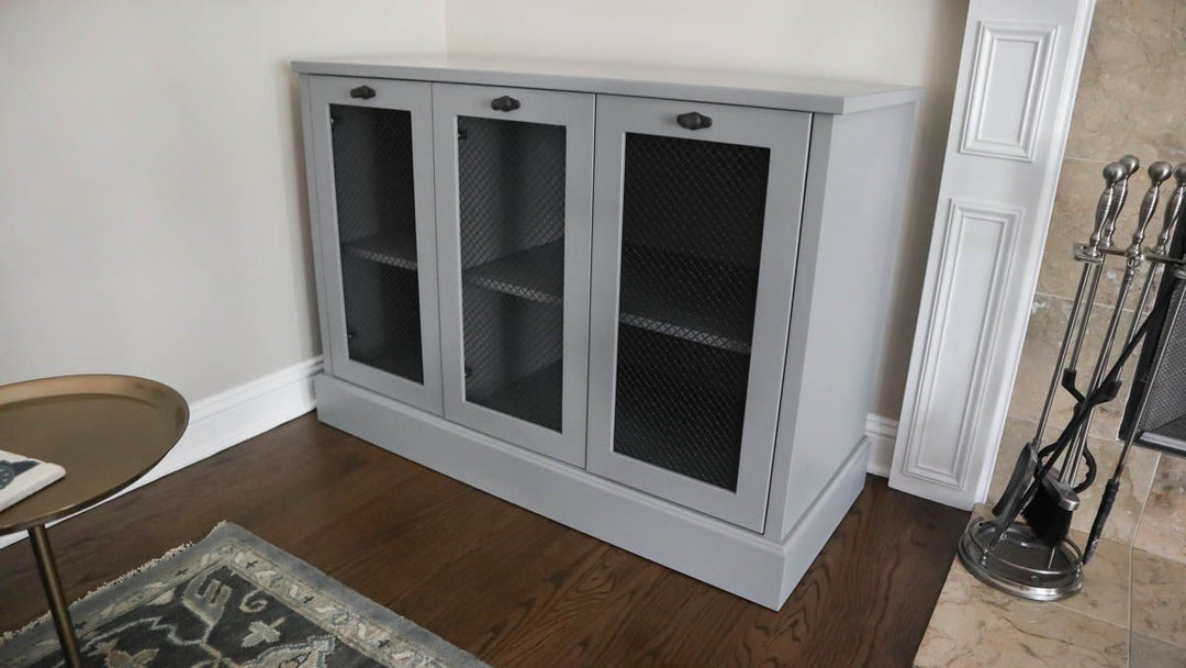 20x48x34 media cabinets bm shaker door Rock Island black mesh SW-7074 color flat 2