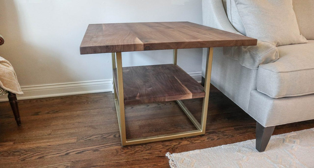 32x36x24 Open picture Frame base side table standard top clean edge no distress floating shelf natural flat Anodized Gold 1