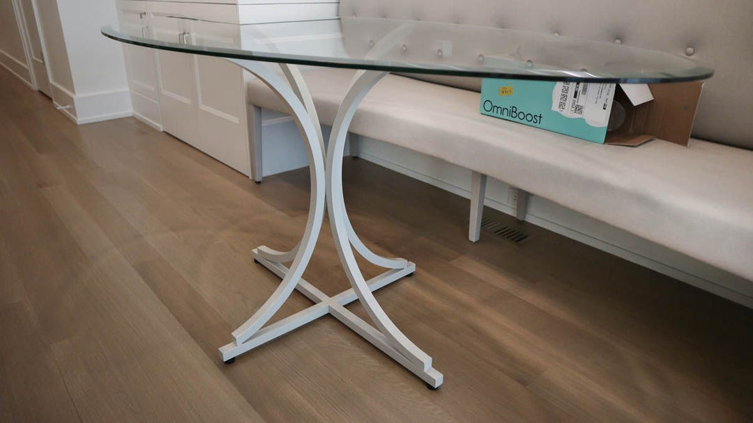 32x62 oval metal arched eva base Mushroom White beveled glass