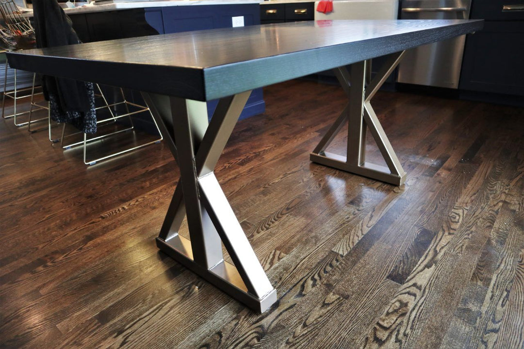 35x65 Metal Single Post Pedestal table ash top traditional thickness min distress no grooves straight edge corners rounded black espresso satin base powder coat mist bronz 1280x853