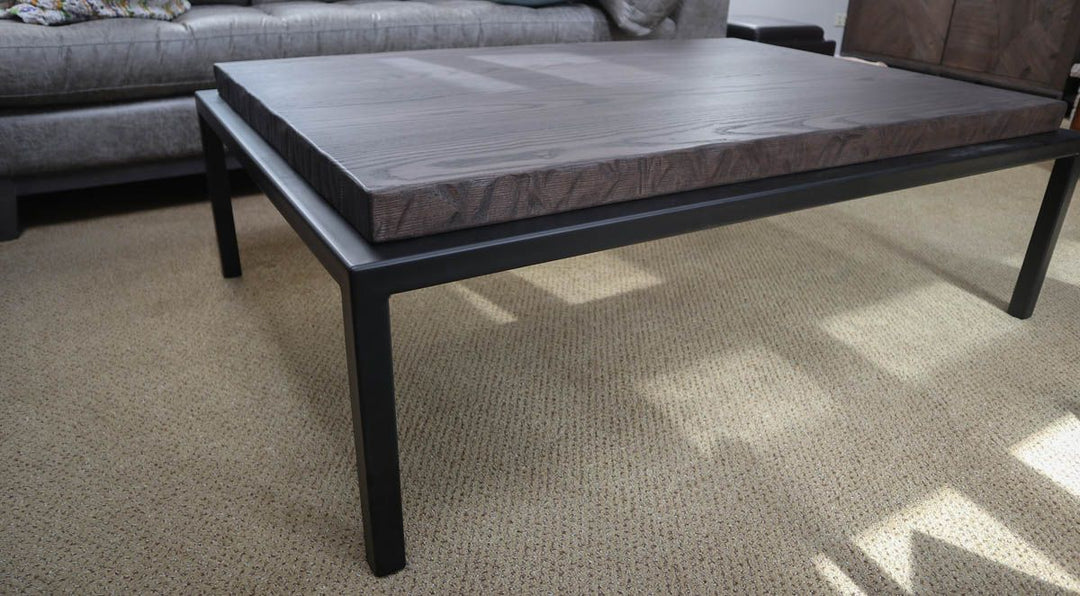 39x57x18 full size Strauss Coffee Table ash top 2.25 no distress tumbled edge Charwood flat Flatter Black 1