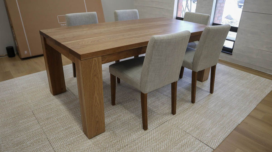 40x76x30 Four-Leg 4.5x6.5 legs 3 apron thick top hickory Almond flat