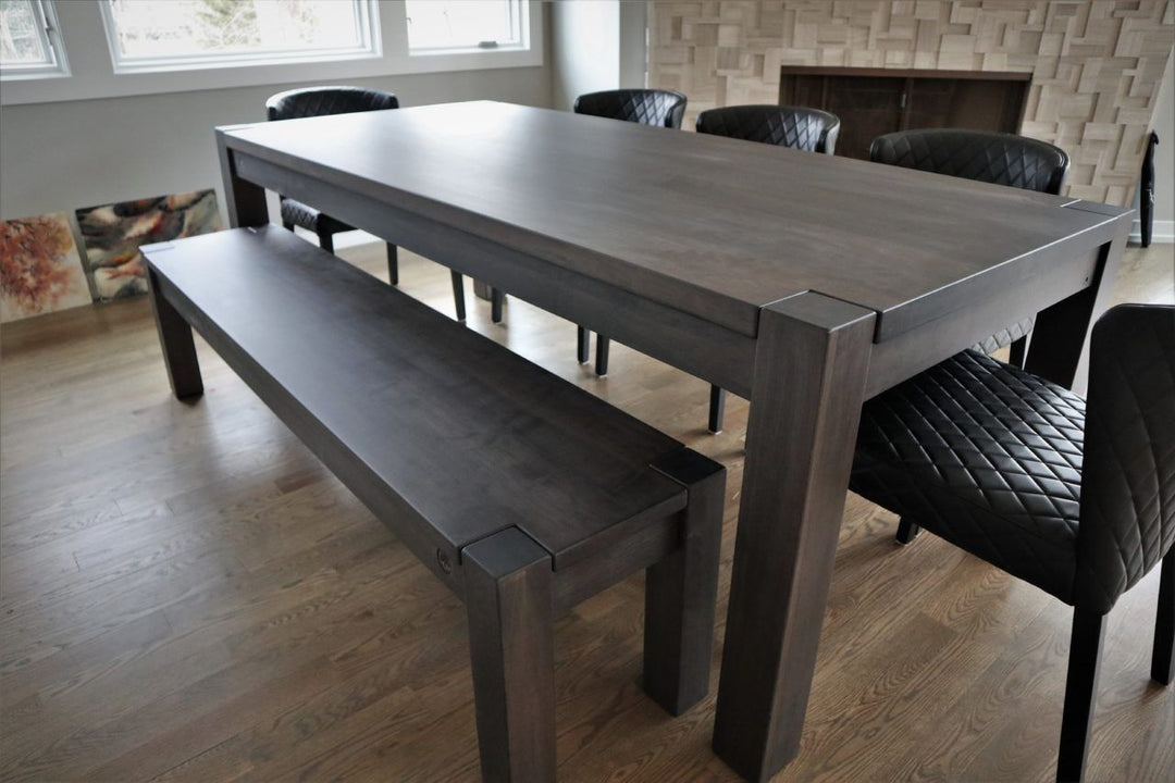 40x88x30 flush leg 4 in leg small overhang solid hard maple thick top clean edge no distress no grooves espresso gray flat bench to match 2 1280x853