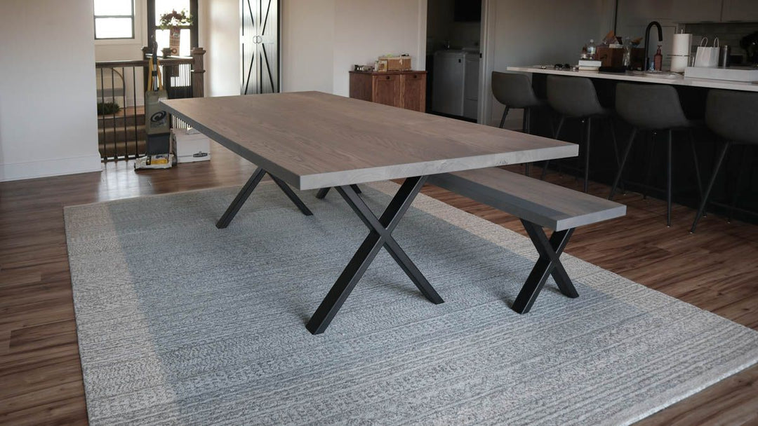 44x86x30 Metal X ready made ash thick top no apron clean edge no distress no grooves Fog flat Flatter Black base bench 2