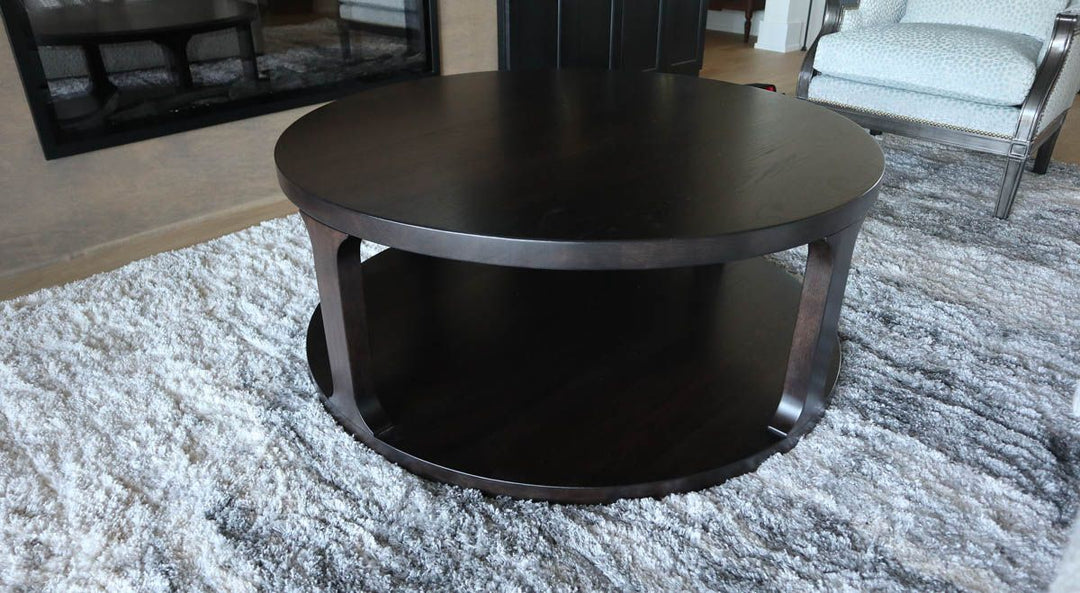 45 I-Beam Coffee Table Hickory Thick Top No Apron No Distress No Grooves Clean Edge Ebony Satin