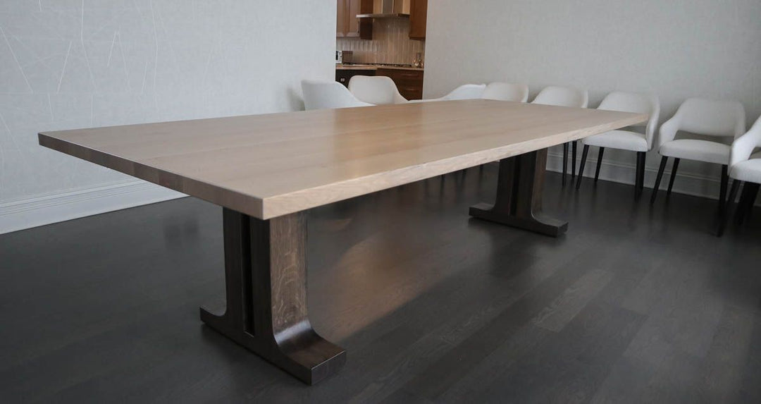 48x120x30 Rish quarter sawn white oak clean edge no distress thick top Seashell - top Charcoal - base satin