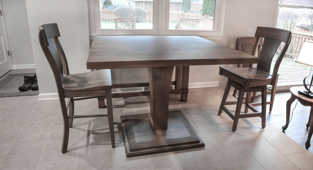 48x48x36 Meredith thick top clean edge no distress Driftwood square platform bench 4-leg design Ramsey Stools bm Driftwood flat