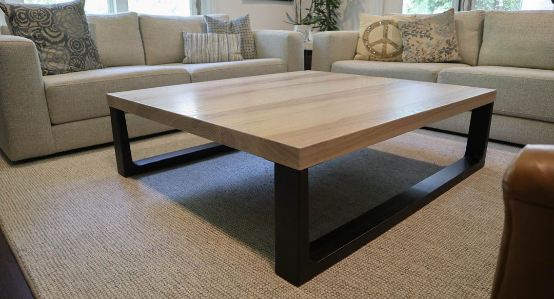 48x54x15.5 coffee table with custom base ash extra thick top clean edge Whitewash - top Black Espresso - base 10 sheen 1