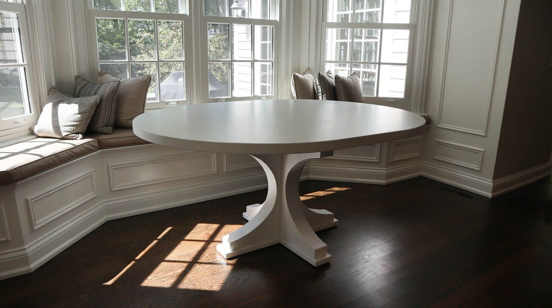 50x65 Racetrack Oval Crescent Ash Thick Top 1.75 Clean Edge No Distress BM White Dove Flat