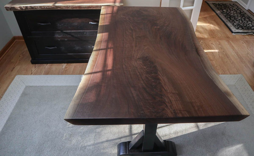 53x32x30 desk Tamara ash base ebony satin natural walnut top 48x23 Reagan file cabinet red oak ebony satin 2