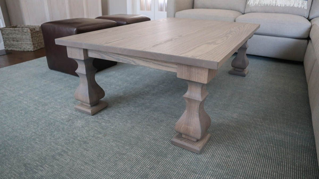 56x36x18 Tuscan four leg coffee table standard top 2.5 apron ash clean edge no distress Fog flat 1