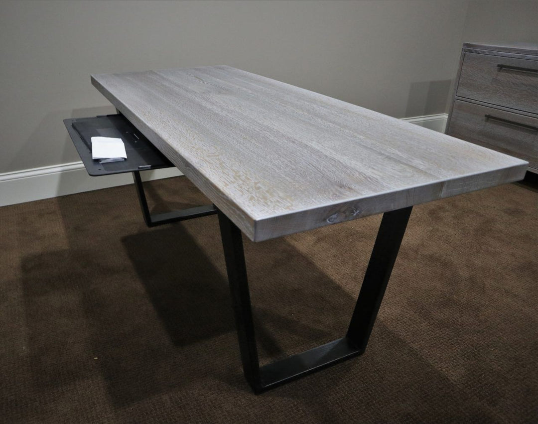 66x28x28.5 desk metal picture frame base QSRO thick top no distress no grooves natural wavy edge gray stain white ceruse flat base natural steel keyboard tray 2 1280x1008