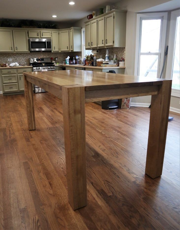 78x36x36 ready-made flush leg table, solid hickory, clean edge, no grooves, minimal distress, house provincial satin 732x1024