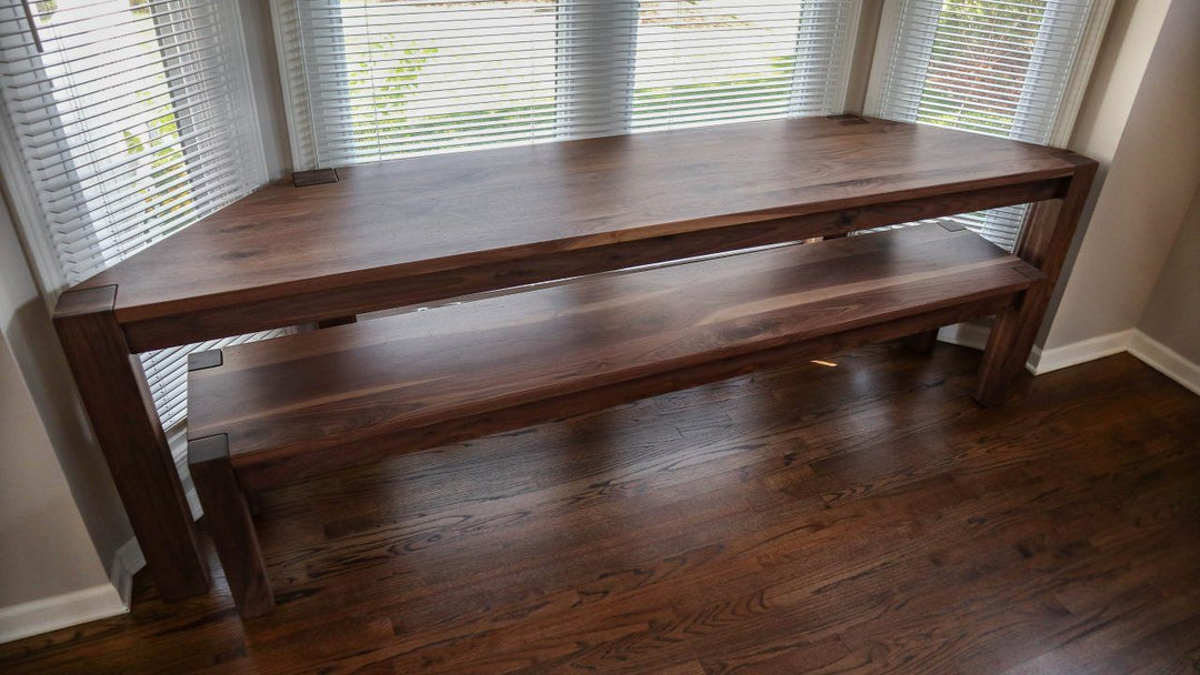 Batavia Flush leg 23x104 cut corners solid walnut light distress clean edge natural flat bench 1280x720