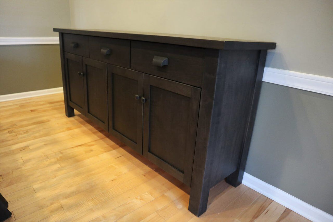 Beaumont Buffet Brown Maple Ebony with Scuffing no distress flat clear