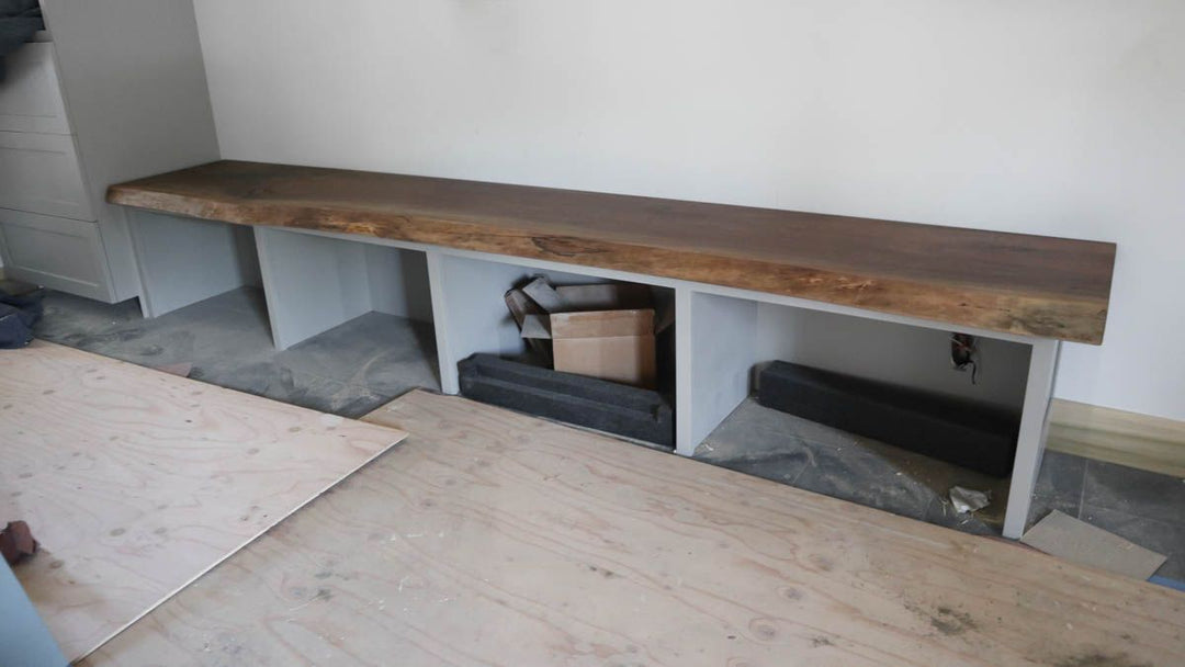 Bench Top Walnut Slab Natural With Gold Epoxy Flat