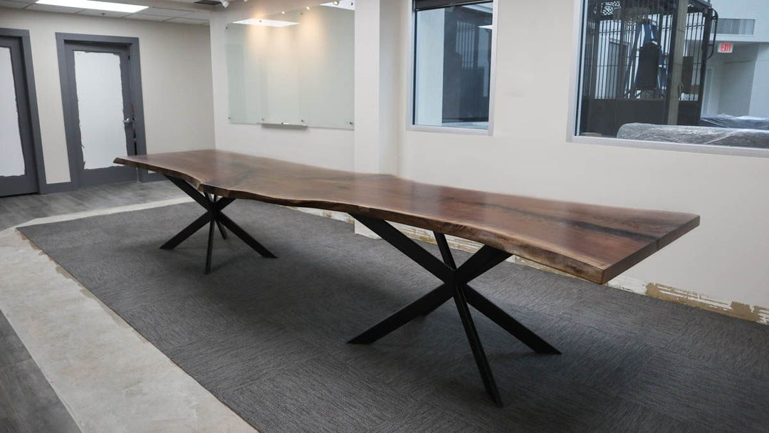 Bloomington 42x168x30 Mantis Walnut slab natural satin 1x3 tubing Flatter Black 1