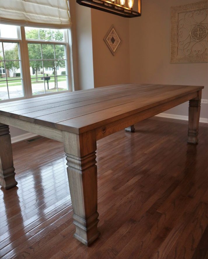 Bolingbrook 4 leg design turned legs min overhang trad thickness 1.25 solid hickory clean edge grooves light distress prado black shadow flat 713x1024