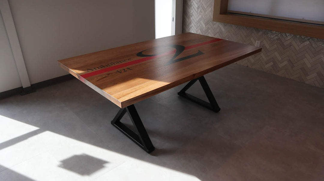 Channahon Fire Department 42x72x30 hickory thick top clean edge no distress Almond Flatter Black