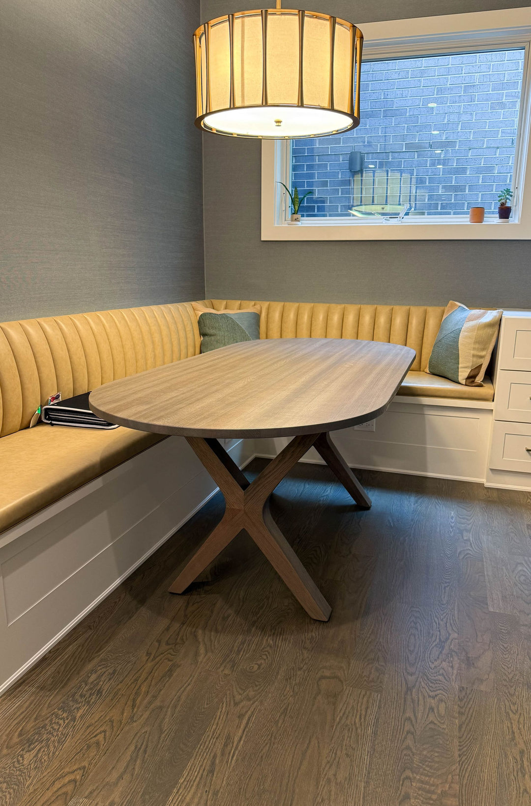 Chicago 36x78x30 custom oval Brewer 1 Top Quarter Sawn White Oak Classic Gray Flat 3