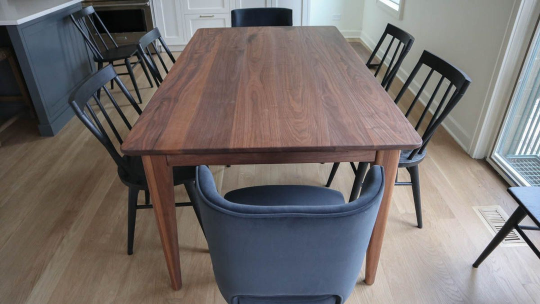 Chicago 40x70x30 Four Leg Turned Tapered rounded and beveled top walnut natural flat 2 20 leaves