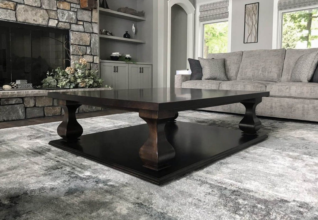 Common Options 2 48x60x18 coffee table Belly platform with Ogee edge 1.25 bottom thick top clean edge no distress all hickory Briar satin