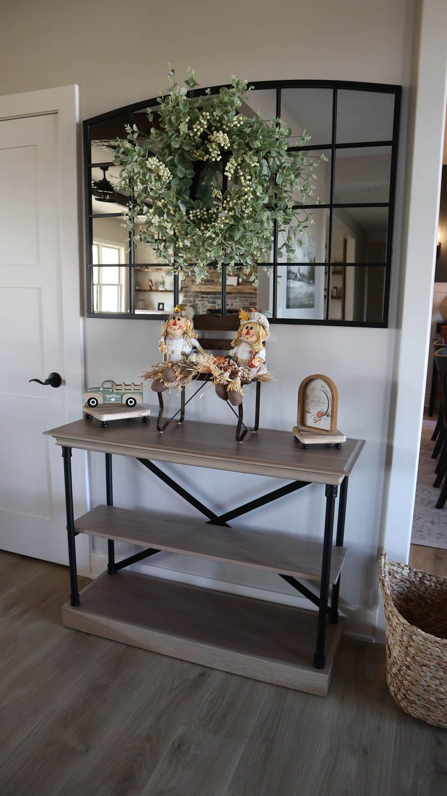 Custom Entryway Table 16x44x32 Hickory Seashell Flat Flatter Black Powder Coat