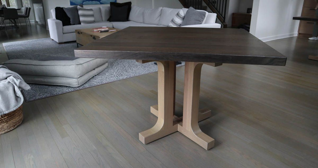 Deerfield 42x42x30 Rish quarter sawn white oak clean edge no distress thick top Charcoal - top Seashell - base satin