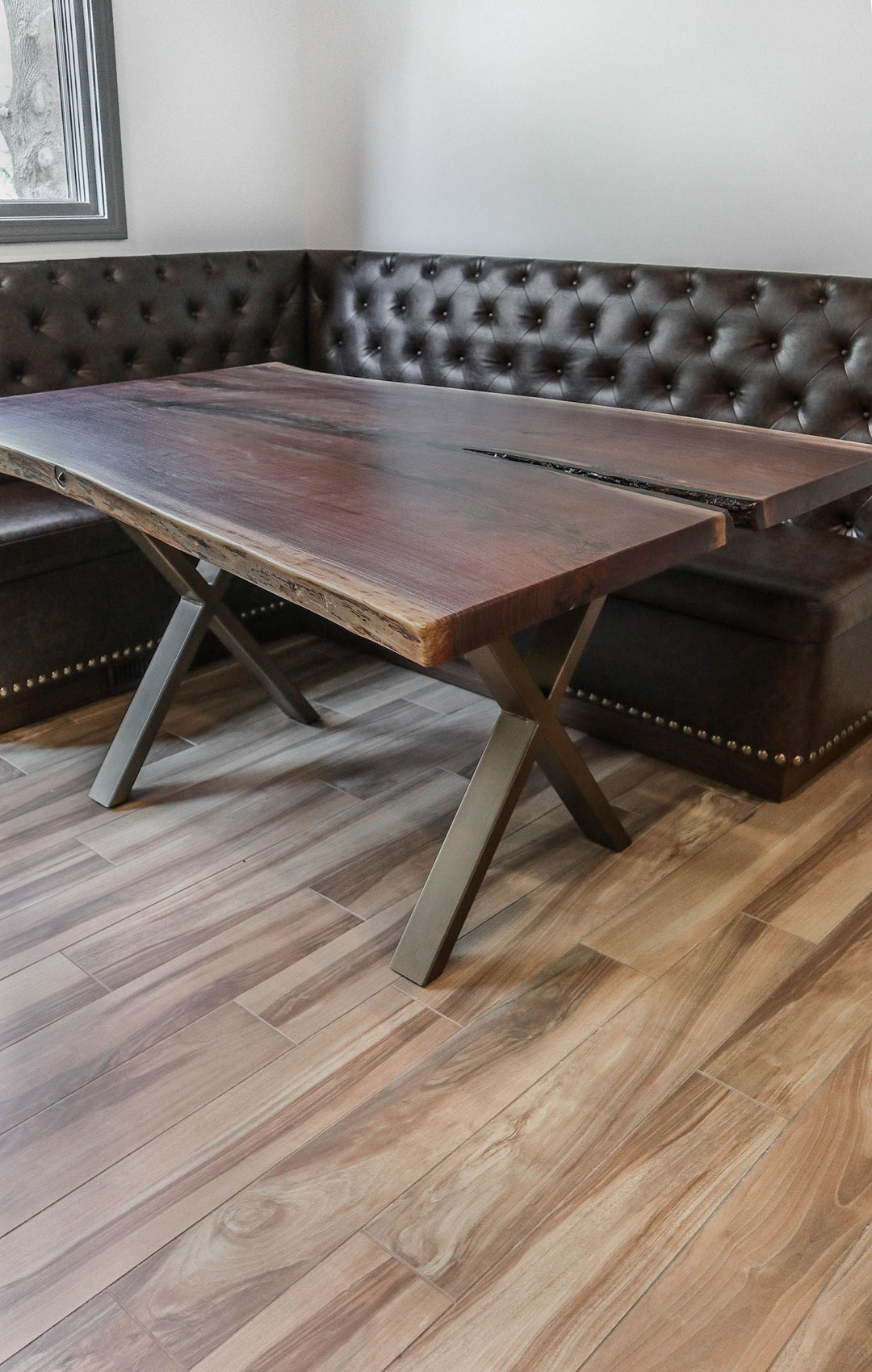 Deerfield metal x 3x1.5 tubing walnut slab no distress bark removed natural flat Mst Bronze bullet in side 7