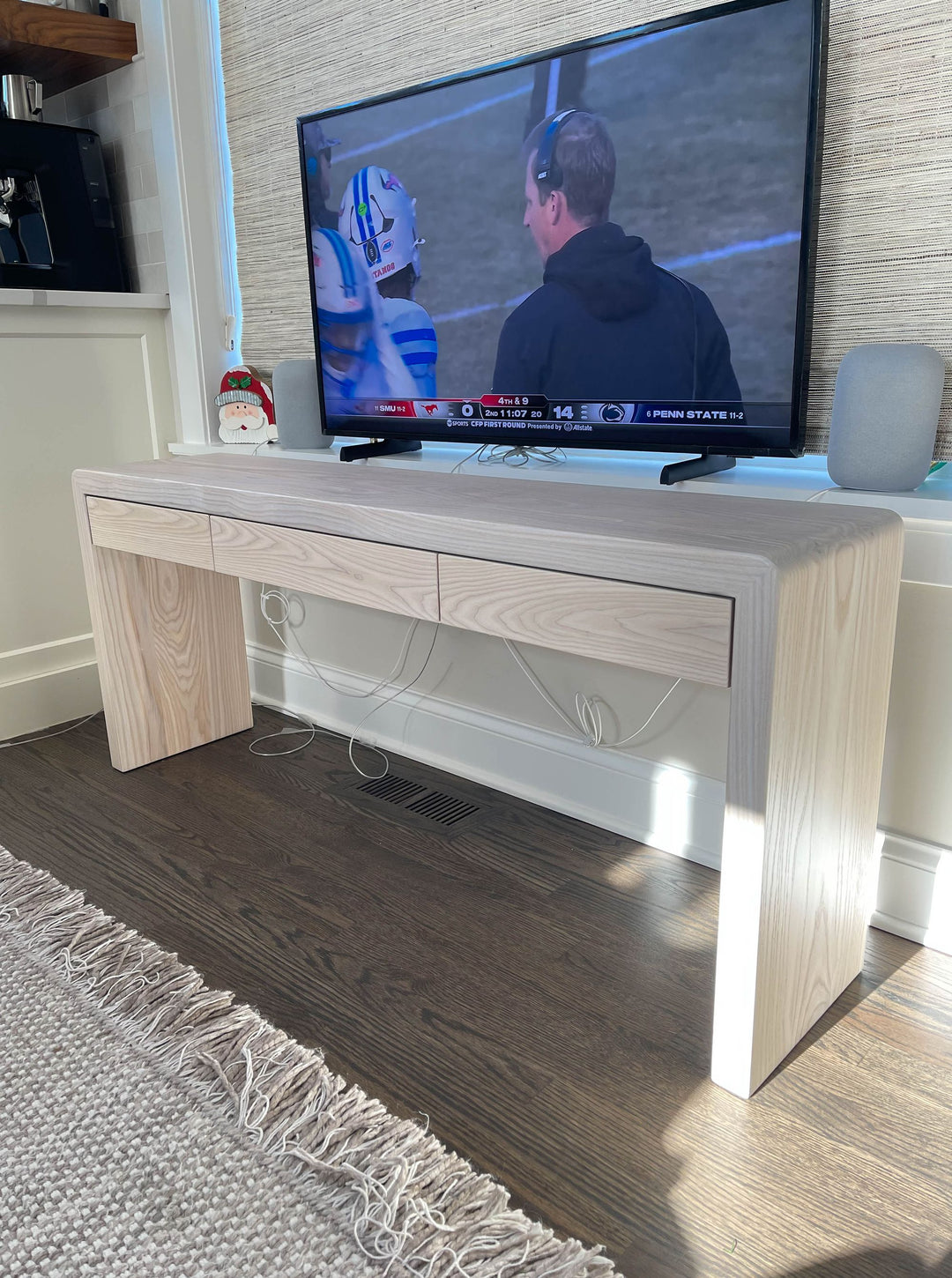 Downers Grove 12x54x23 Custom Console Ash Thick Top  Sides 1 Radius on Edges Whitewash Flat