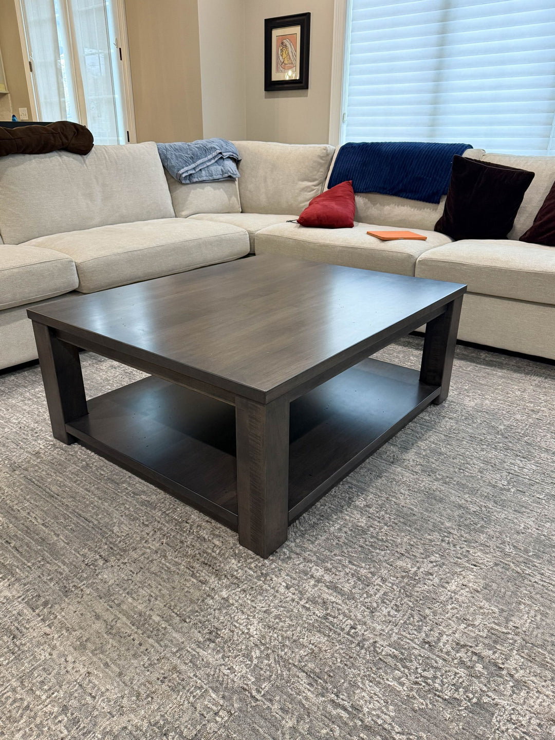 Elmhurst 37x45x18 Four Leg w Platform Standard Top 1.25 Clean Edge Light Distress Hard Maple Smokey Water Satin