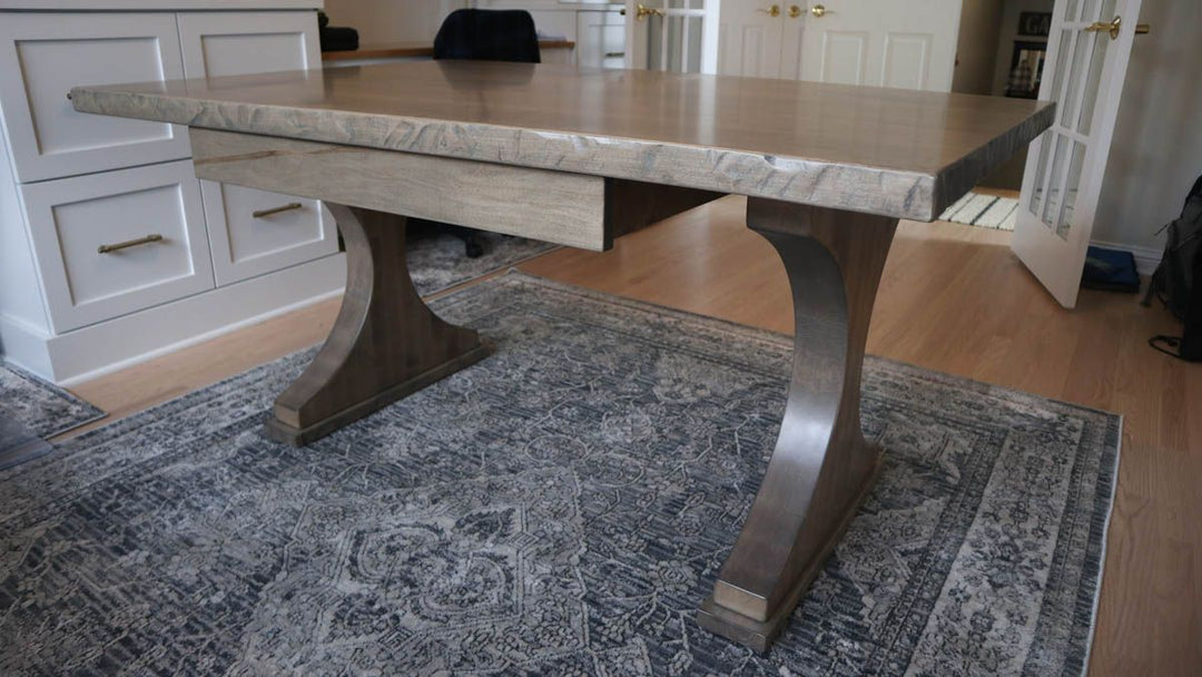 Elmhurst 40x60x30 desk Crescent 3.5 hard maple thick top clean edge no distress tumbled edge Warm Prado satin drawer 2