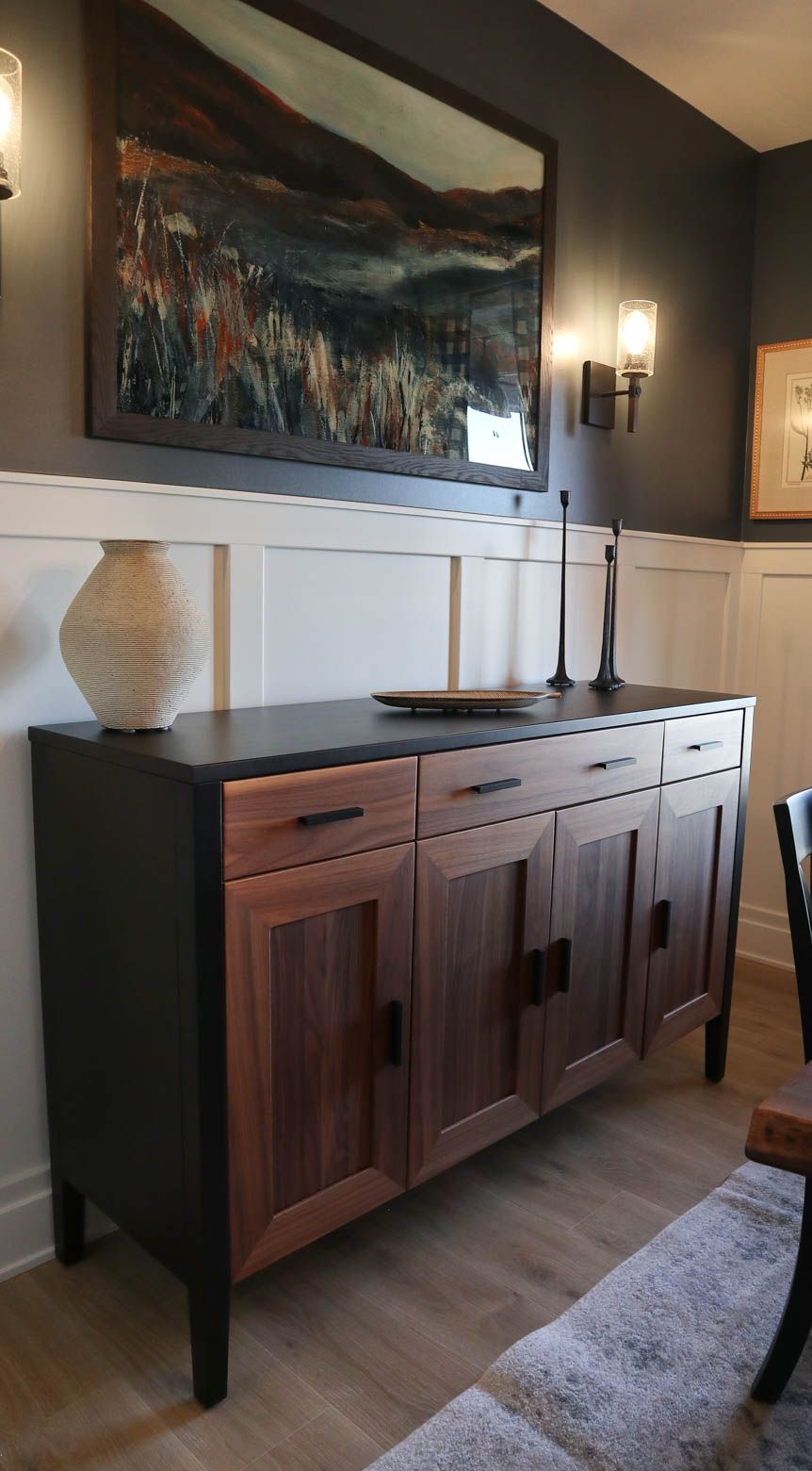 Fayette Sideboard 18x64x40 Brown Maple Sides  Top in Ebony Walnut Fronts left Natural Flat