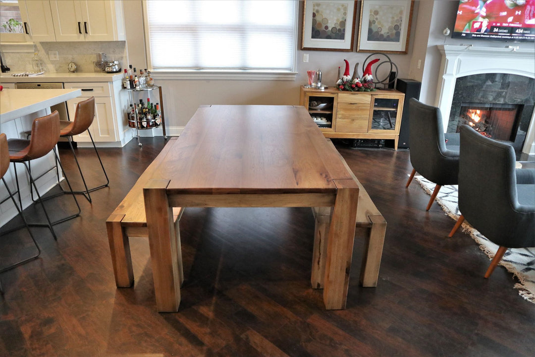 Flush Leg Bench Hickory Light Distress Natural Wavy Edge House Provincial Minimal Black Shad Satin