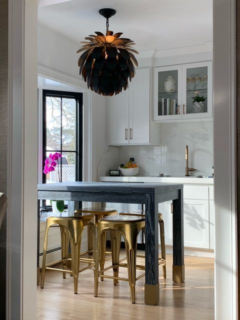 Four Leg Table with Metal Gold Cuffs - Cerused Finish