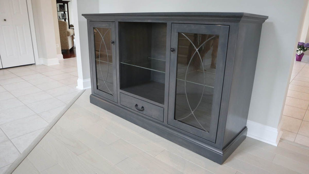 Frankfort 19.25x64x38 Barstoe sideboard bm Storm Gray satin D523-BL doors D521-BL Drawer LED lights