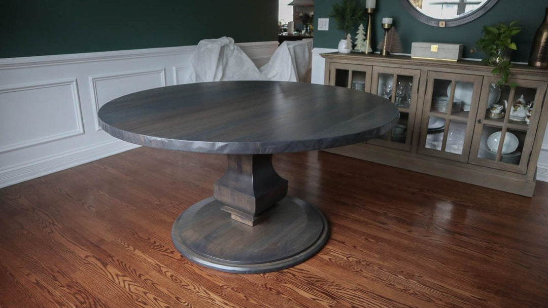 Glen Ellyn 60 Anchor 12 platform hickory thick top tumbled edge minimal distress Smokey Water satin 22 drop in 1