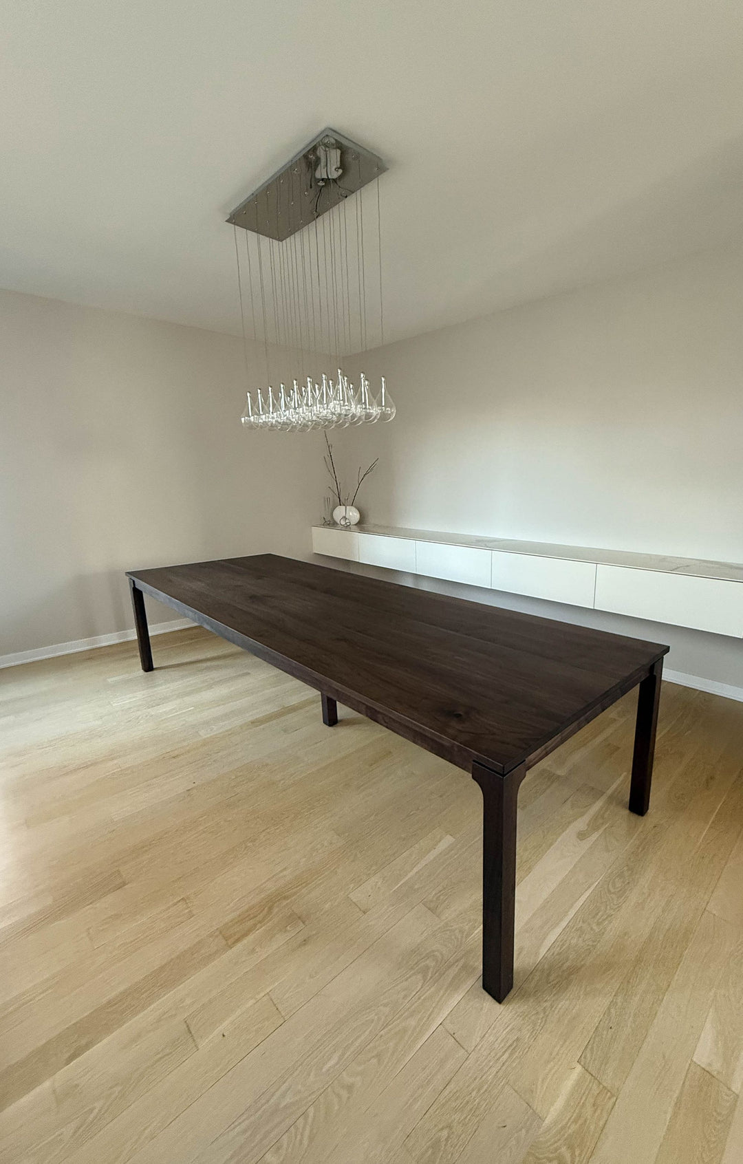 Highland Park 44x132x30 Custom Four Leg 2.5 with Arch 0.75 Gap Between Apron and Leg Walnut Clean Edge No Distress Carbon Flat