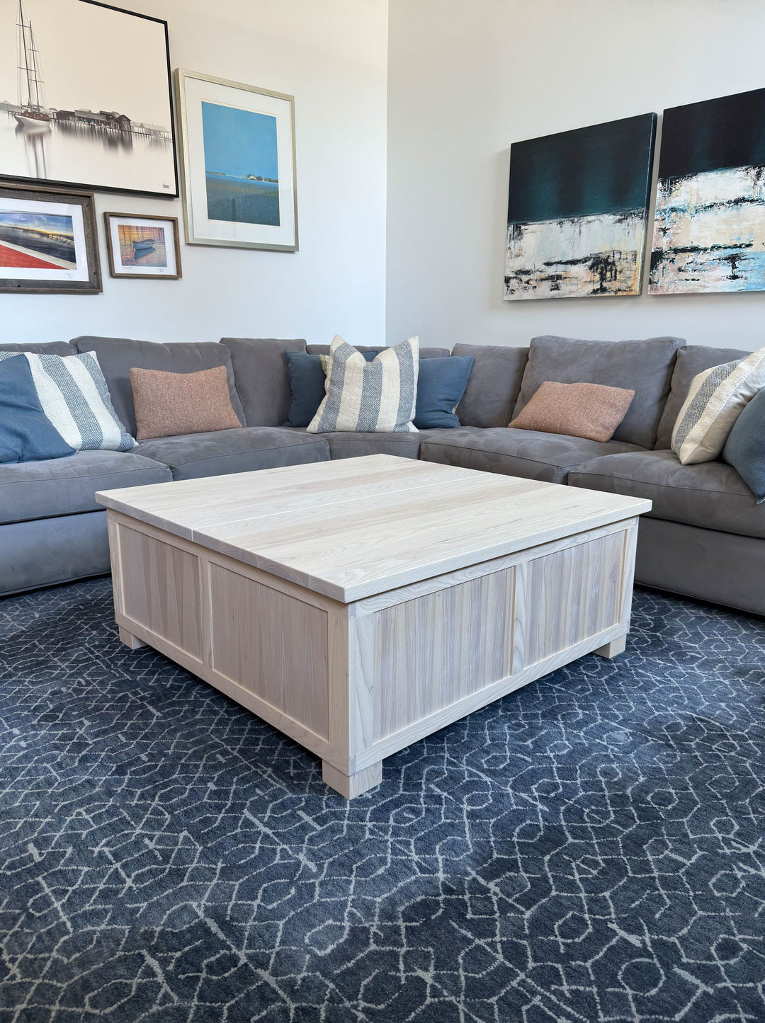 Highland Park 44x144x18 Custom Coffee Table Ash Whitewash Flat