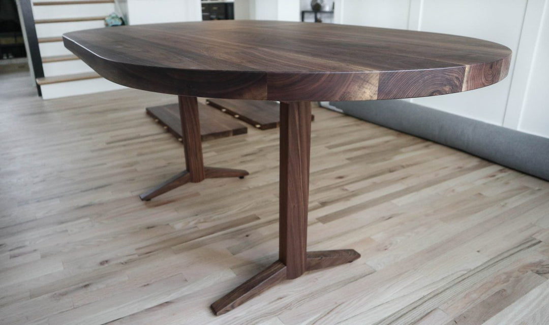 Hinsdale 38x72 racetrack oval custom t base all walnut thick top clean edge no distress natural flat 2 18 leaves 1280x758