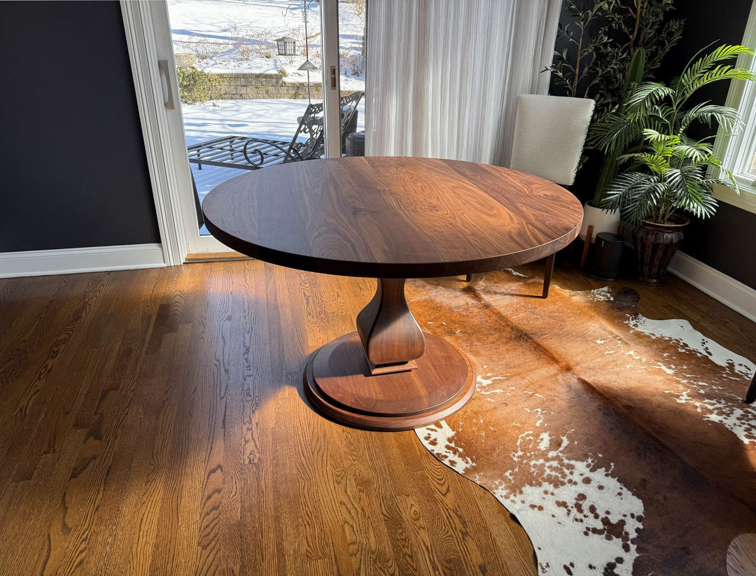 Hinsdale 50 Belly Walnut Thick Top No Apron Clean Edge No Distress Natural Top Darkened Base Flat