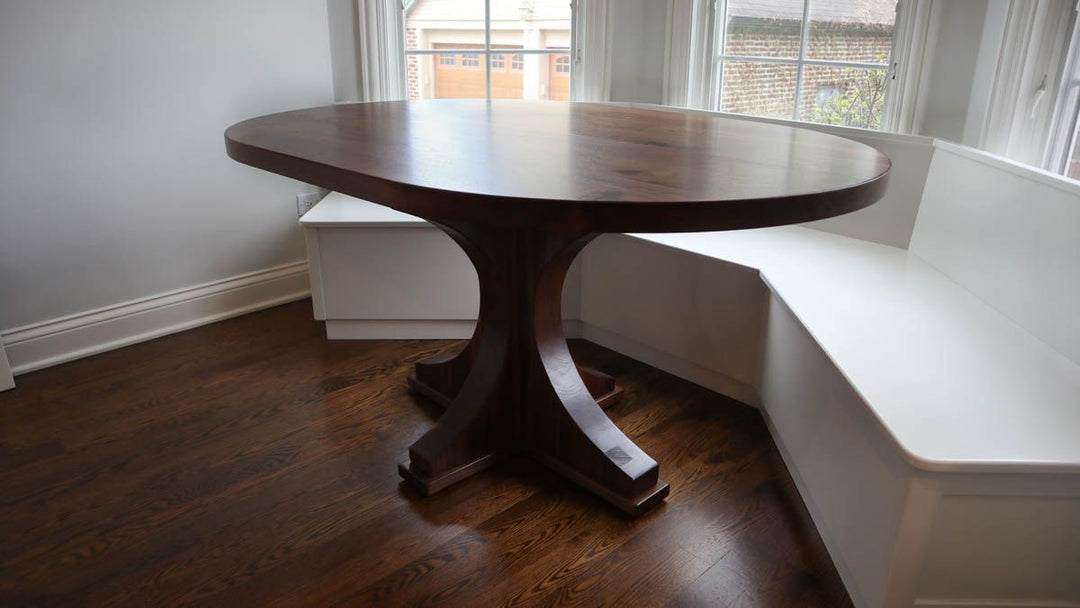 LaGrange racetrack oval Crescent walnut thick top clean edge no distress natural satin 1