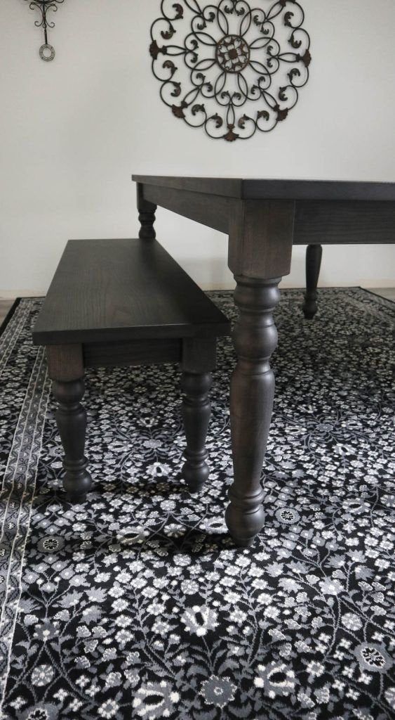 Morris 40x72x30 four leg Transitional Country standard top 1.5 overhang sides 2.5 on ends ash clean edge no distress Dark Knight flat bench 2 563x1024