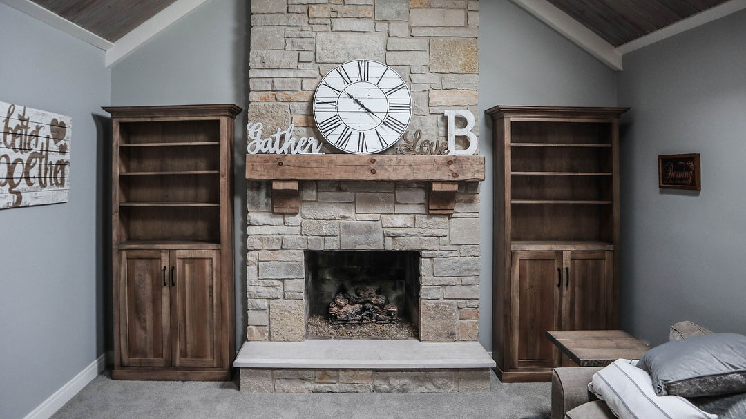 Naperville36x83x12 bookcase brown maple sandstone shadow rub out flat