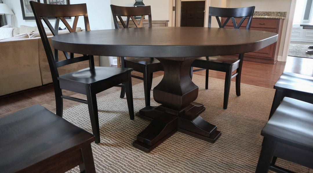 Naperville 48x68x30 Ractrack oval Anchor feet at floor hickory thick top no apron no grooves clean edge no distress American Brown 10 sheen Herrington side BM Briar satin