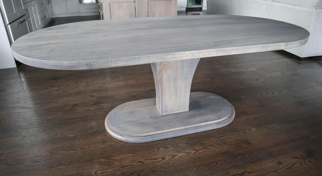 Northbrook 42x84 Stretched Meredith racetrack oval hard maple thick top light distress clean edge Classic Gray flat 2