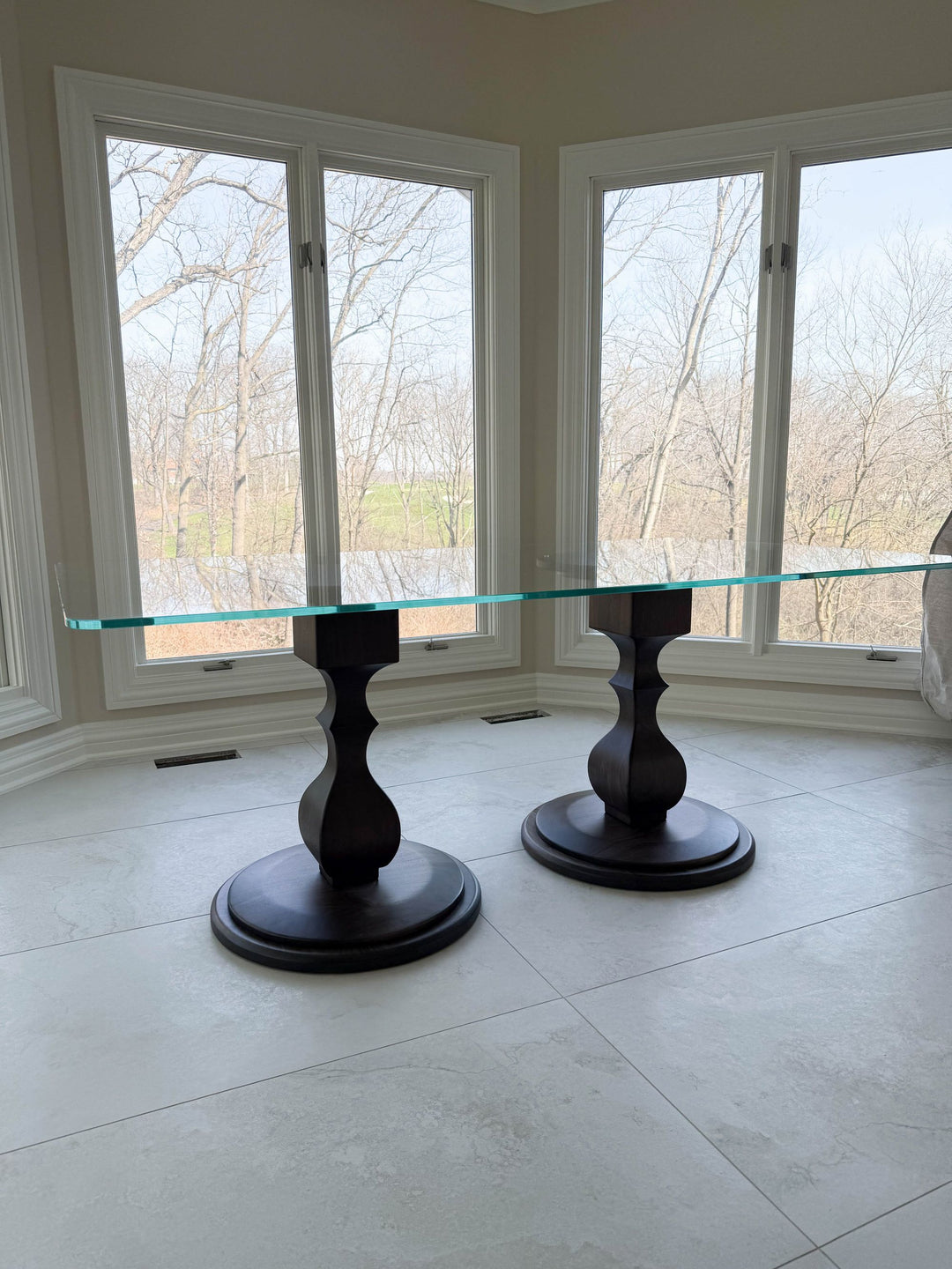 Orland Park 42x72 Low Iron Glass 2 Radius Tuscan Pedestal Walnut Carbon Satin