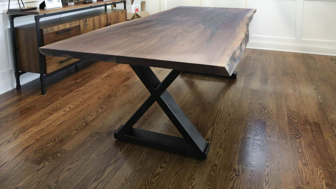 Park Ridge 41 42x84Walnut Bookmatch Metal Connected X no distress 2x4 tubing natural flat Flatter Black gold in voids 1