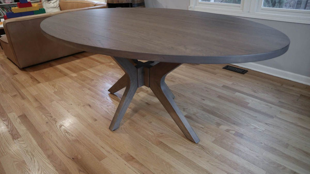 Park Ridge 48x72x30 Elliptical oval Brewer hickory standard top no apron clean edge light distress Botanical flat