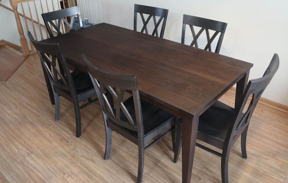 Plainfield 36x76x30 Tapered Four Leg ready-made hickory 1 thick top clean edge no distress no grooves Briar flat Herrington BM Dark Knight satin